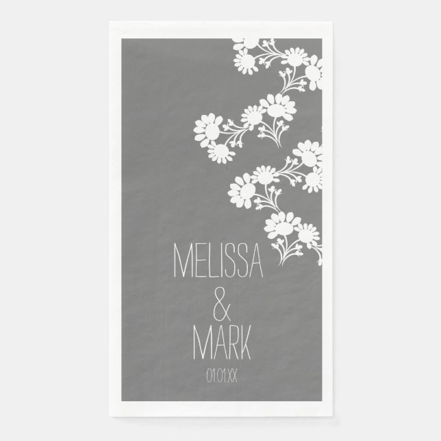  Floral Wedding Wreath Border Name  Paper Guest Towels (Front)