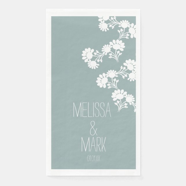  Floral Wedding Wreath Border Name   Paper Guest Towels (Front)