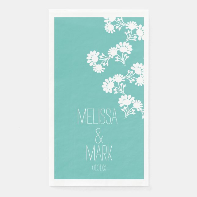  Floral Wedding Wreath Border Name Paper Guest Towels (Front)