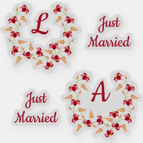 Floral Wedding Wreath Design with Initials  Quote Sticker