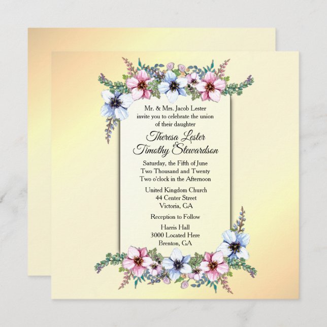 Floral Wedding Yellow Invitation (Front/Back)
