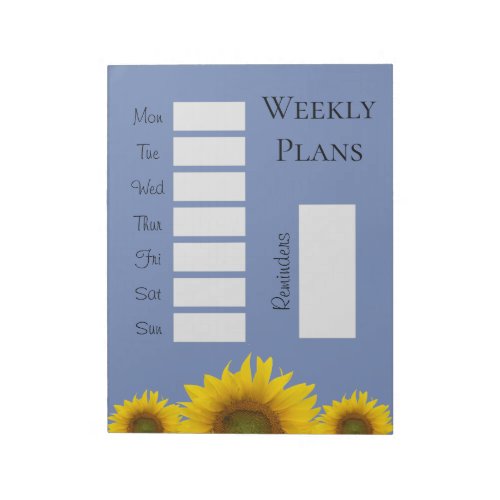 Floral Weekly Calendar Sunflower Blue Notepad
