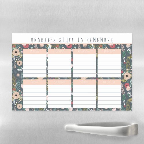 Floral Weekly Planner List  Personalized Magnetic Dry Erase Sheet