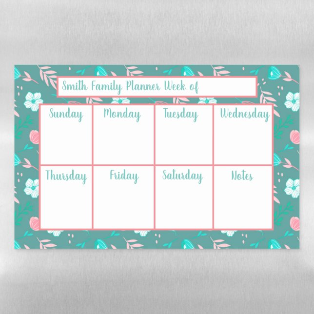 Floral Weekly Planner Magnetic Dry Erase Sheet (Horizontal)