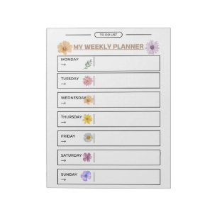 Floral Weekly Planner Page Notepad