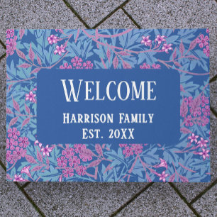 Floral Welcome Custom Last Name Door Mat