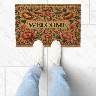 Floral Welcome Elegance Fiber Doormat