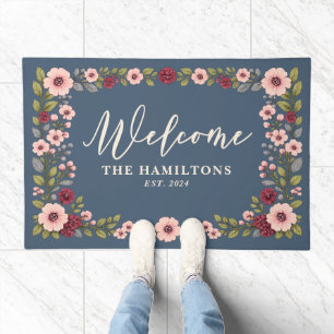 Floral Welcome Family Name Doormat