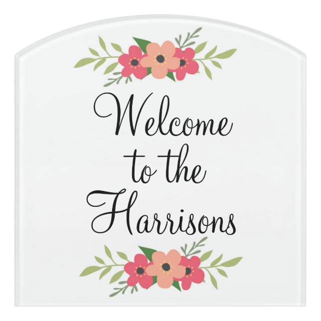 Floral  Welcome Front Door Sign (Contour Front)