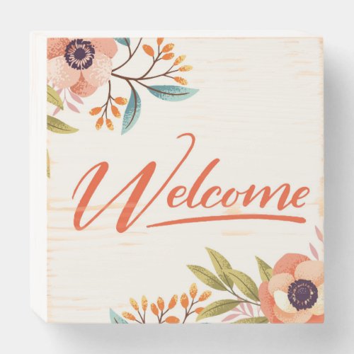 Floral Welcome Greeting Wooden Box Sign