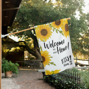 Floral Welcome Home Sunflowers Custom Address House Flag