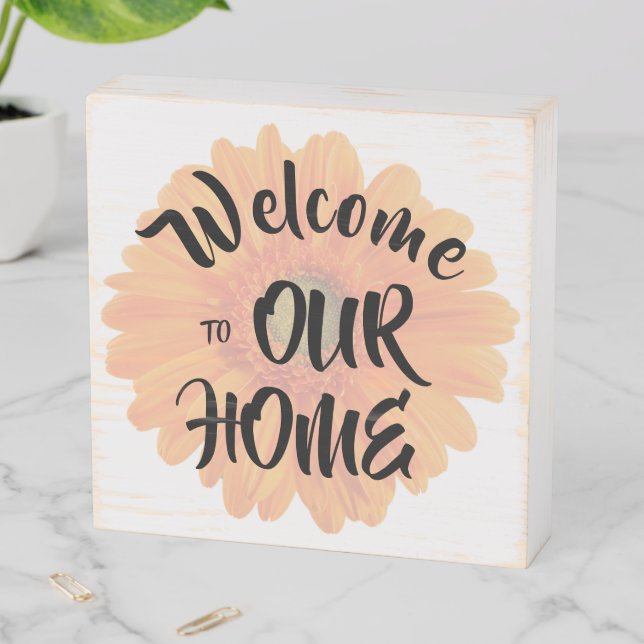 Floral Welcome to our home Wooden Box Sign (In Situ Horizontal)