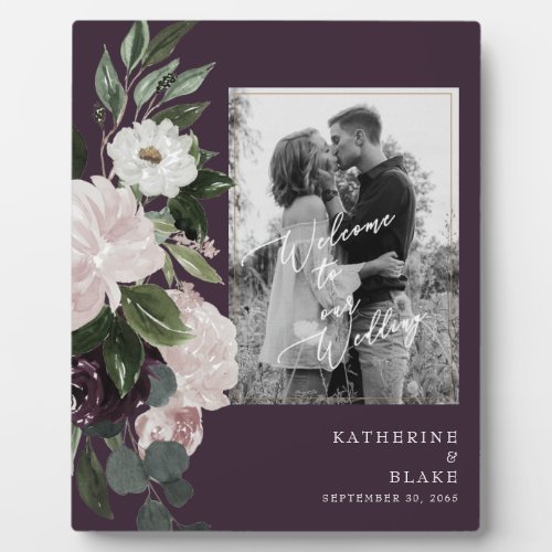 Floral Welcome to our Wedding BW Photo Wine  Plaque