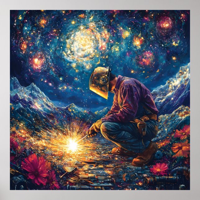 Floral  Welder-Abstract Welding Art  Vibrant  Poster (Front)