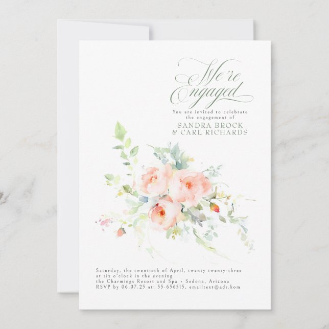 Floral We're Engaged Engagement Party Photo Invitation (Front)