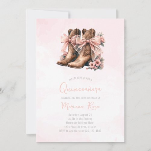 Floral Western Boots Quinceanera Birthday Invitation