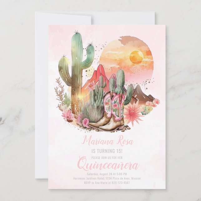 Floral Western Boots Quinceanera Birthday Invitation (Front)