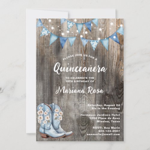 Floral Western Boots Quinceanera Birthday Party Invitation