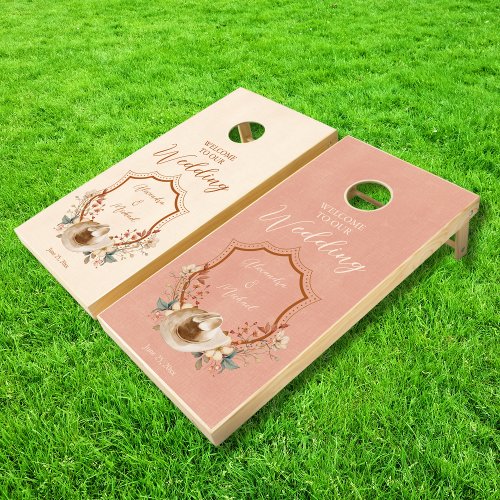 Floral Western Crest Monogram Wedding  Cornhole Set