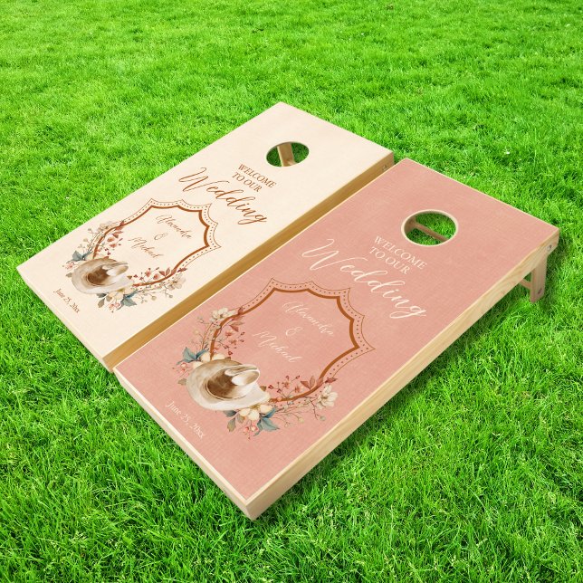 Floral Western Crest Monogram Wedding  Cornhole Set (Creator Uploaded)