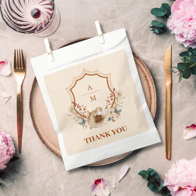 Floral Western Crest Monogram Wedding  Favor Bag (Creator Uploaded)