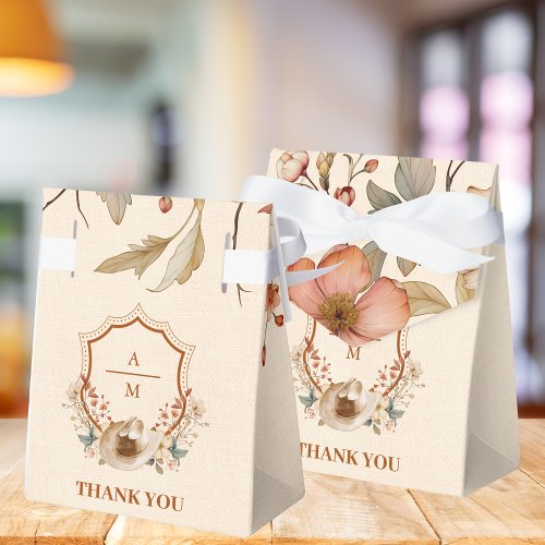 Floral Western Crest Monogram Wedding  Favor Boxes