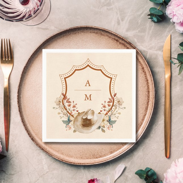 Floral Western Crest Monogram Wedding  Napkins (Creator Uploaded)