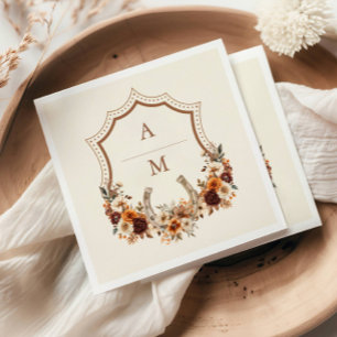 Floral Western Crest Monogram Wedding Napkins