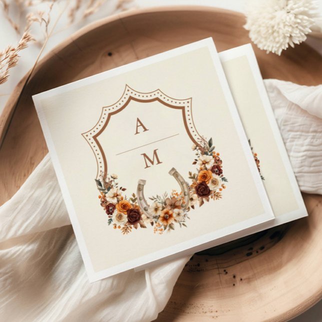 Floral Western Crest Monogram Wedding  Napkins (Creator Uploaded)