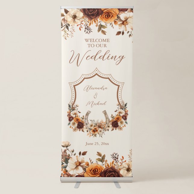 Floral Western Crest Monogram Wedding  Retractable Banner (Front)