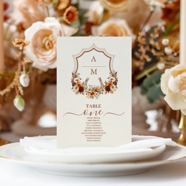 Floral Western Crest Monogram Wedding  Table Number (Creator Uploaded)