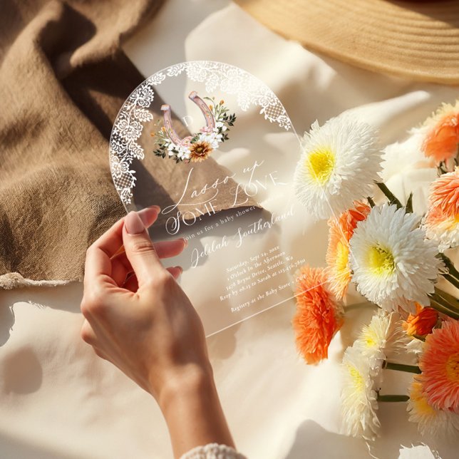 Floral Western Horseshoe Photo Arch Baby Shower Acrylic Invitations (Floral Western Horseshoe Photo Arch Baby Shower Acrylic Invitations)