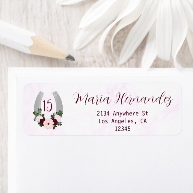 Floral Western Horseshoe Quinceanera Address Label (Insitu)