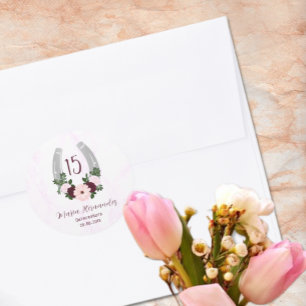 Floral Western Horseshoe Quinceanera Classic Round Sticker