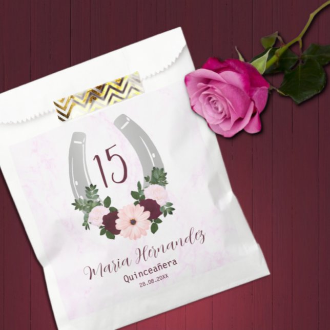 Floral Western Horseshoe Quinceanera Favor Bag (Creator Uploaded)