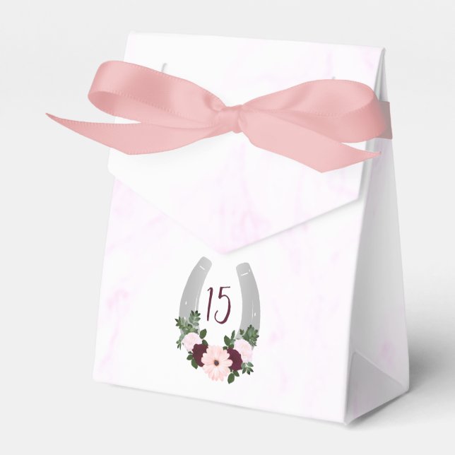 Floral Western Horseshoe Quinceanera Favor Boxes (Front Side)