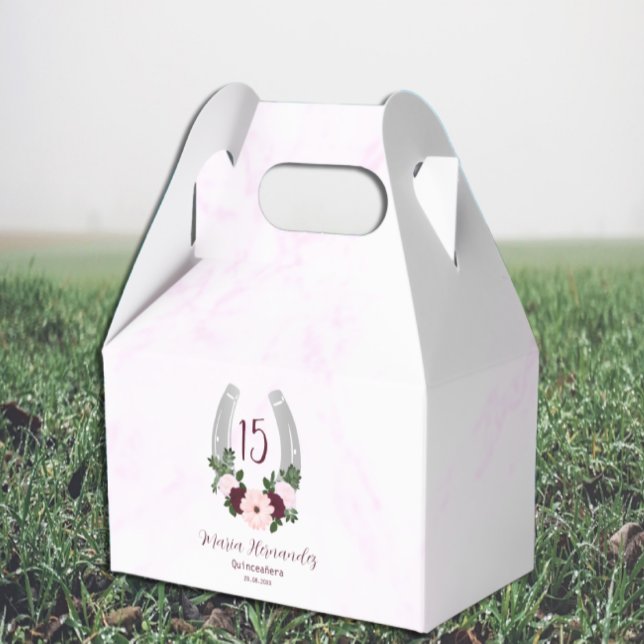 Floral Western Horseshoe Quinceanera Favor Boxes (Creator Uploaded)