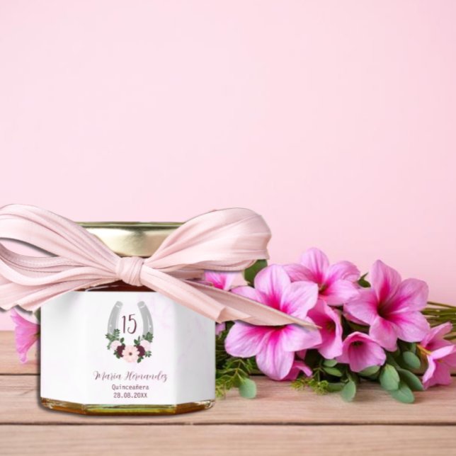 Floral Western Horseshoe Quinceanera Honey Jar Favors (Creator Uploaded)