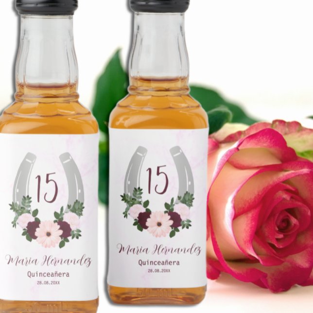 Floral Western Horseshoe Quinceanera Liquor Bottle Label (Creator Uploaded)