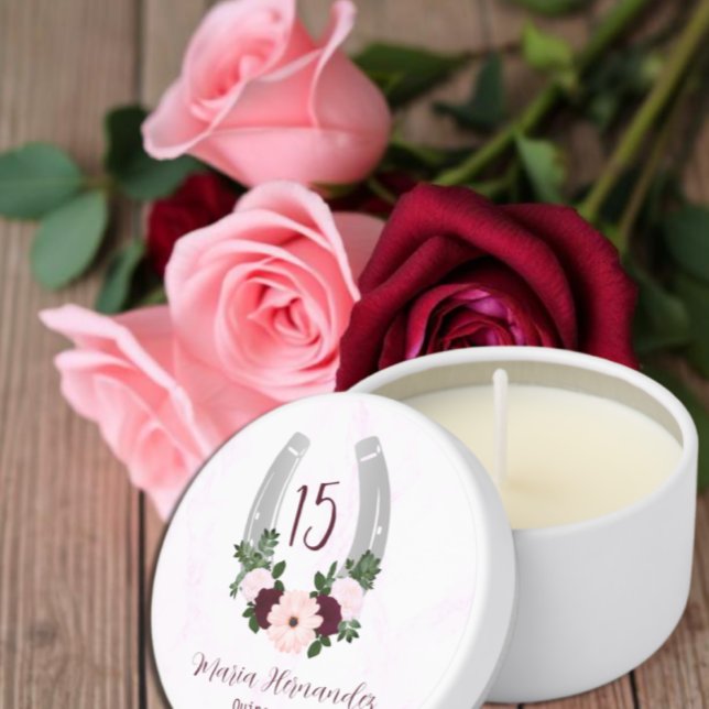 Floral Western Horseshoe Quinceanera Mini Candle Favors (Creator Uploaded)