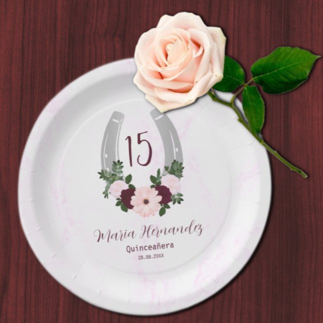 Floral Western Horseshoe Quinceanera Paper Plates (Creator Uploaded)