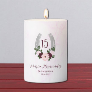 Floral Western Horseshoe Quinceanera Pillar Candle