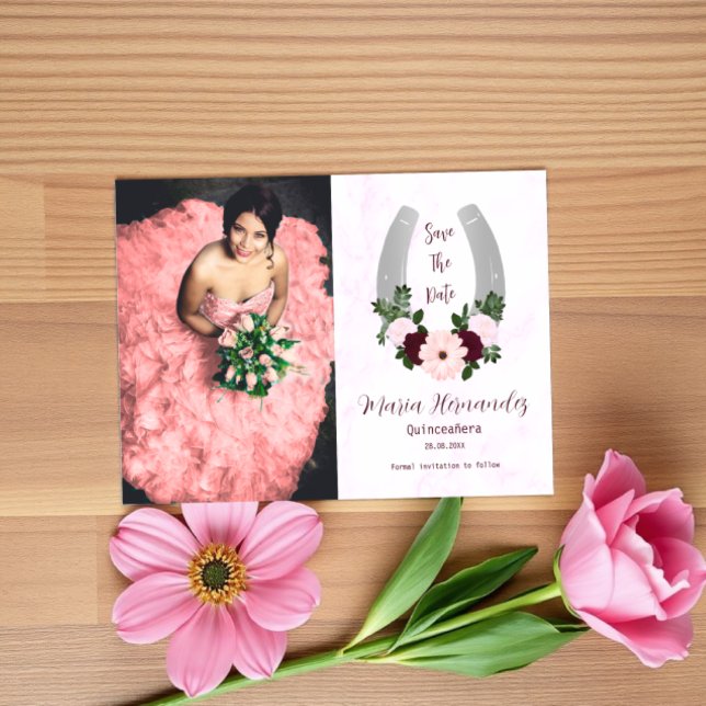 Floral Western Horseshoe Quinceanera Save The Date (Creator Uploaded)