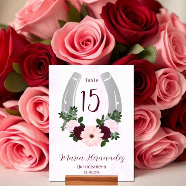 Floral Western Horseshoe Quinceanera Table Number (Creator Uploaded)