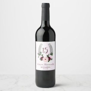 Floral Western Horseshoe Quinceanera Wine Label
