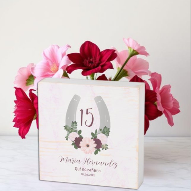 Floral Western Horseshoe Quinceanera Wooden Box Sign (Creator Uploaded)