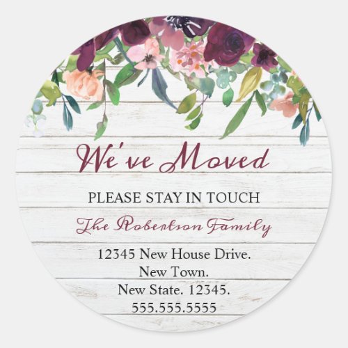 Floral Weve Moved  New Address  Announcement Classic Round Sticker