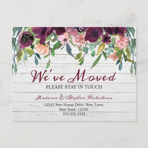 Floral Weve Moved  New Address  Announcement Postcard