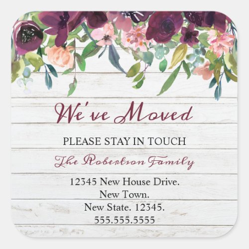 Floral Weve Moved  New Address  Announcement Square Sticker
