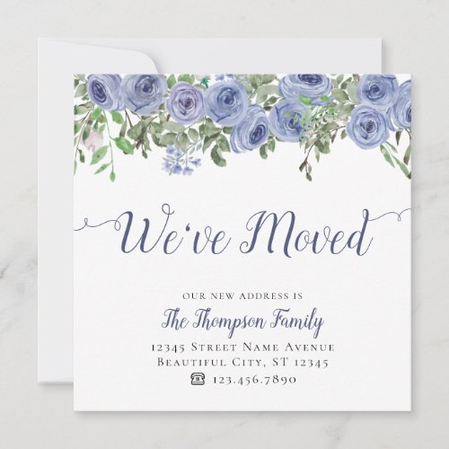 Floral Weve Moved New Address Blue Script Moving Announcement